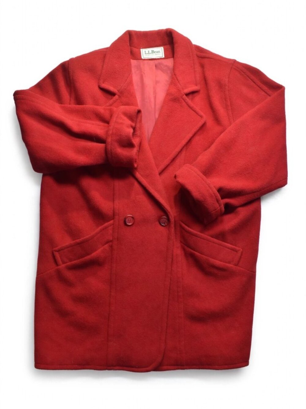 L.L.Bean Vintage Red Wool Double-Breasted Coat Script Label